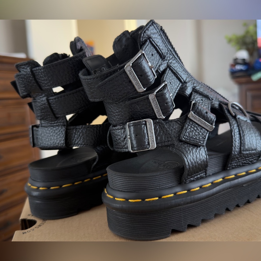 Dr. Martens Olson Sandals Black Milled Nappa Zebrilus Platform Size 6 EU 37 - Picture 4 of 8
